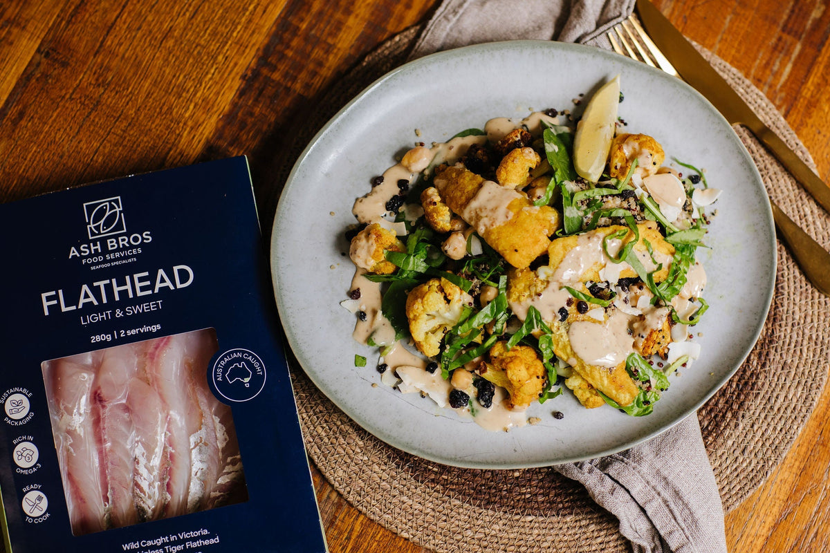 Turmeric-Crusted Flathead with Roasted Cauliflower Salad - Recipe