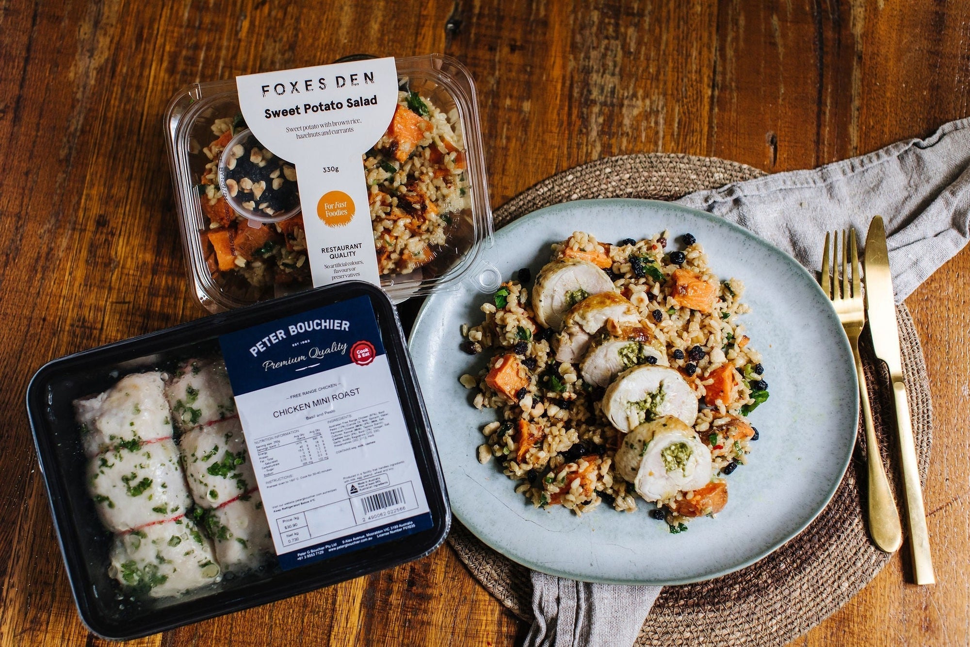 Pesto-Filled Mini Chicken Roast with Sweet Potato Salad - Recipe