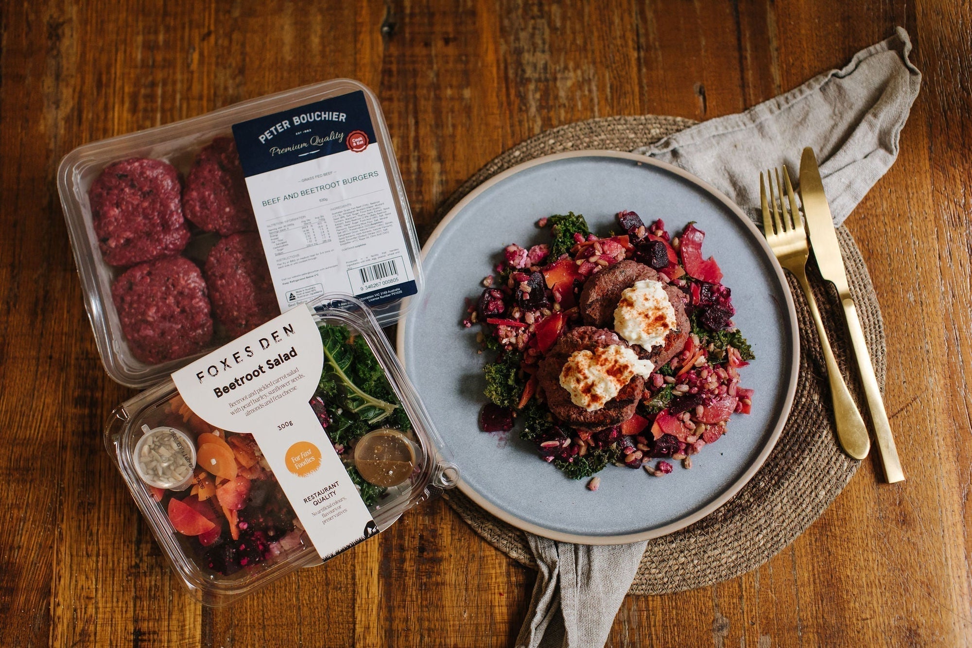 “Beet-Meet-Beet” – Beef & Beetroot Patties with Beetroot Feta Salad - Recipe