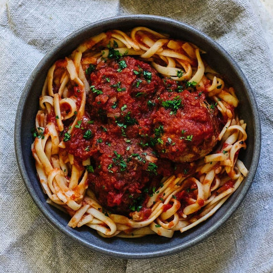 Napoli Chicken Meatballs with Linguine