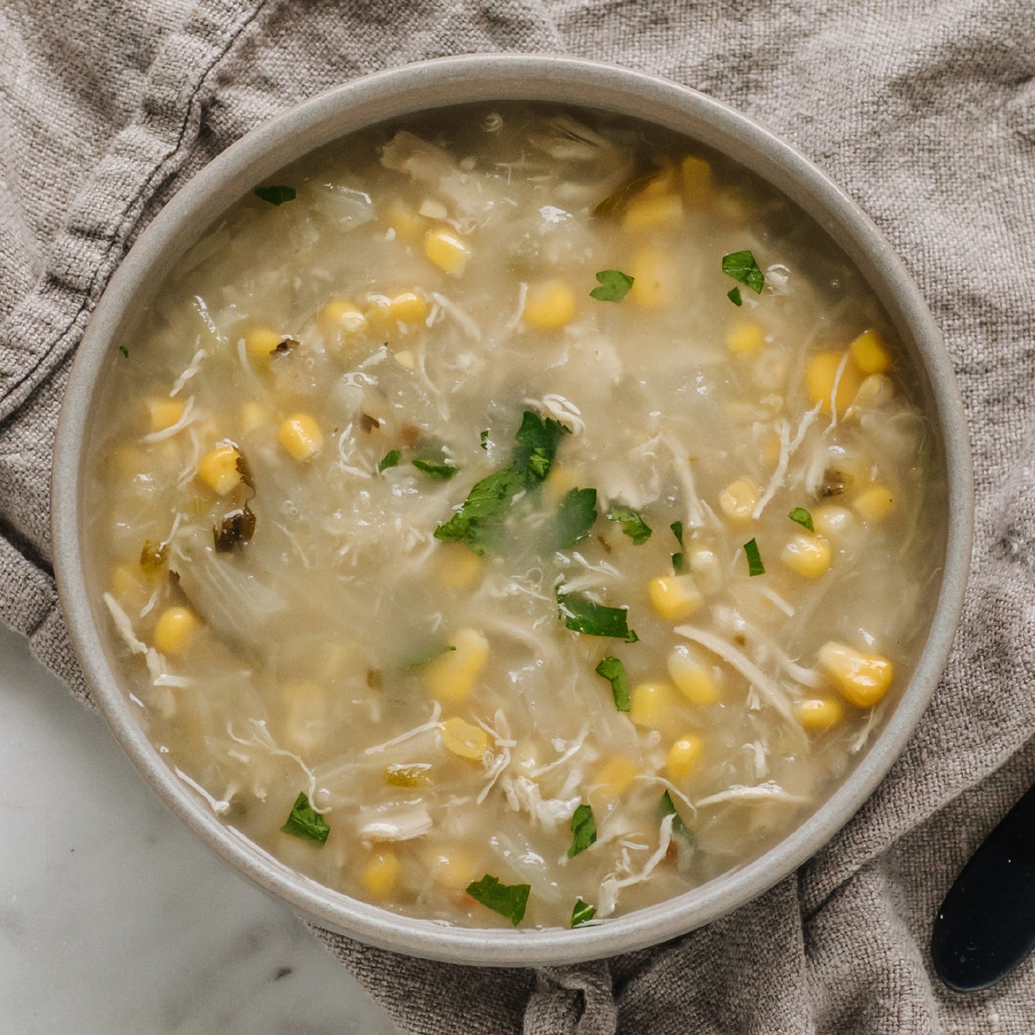 A flavoursome Mexican style, chicken and sweetcorn soup, with the freshness of lime and the warmth of green chilli.