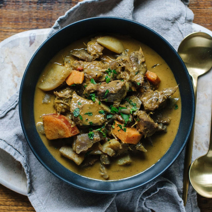 Slow cooked lamb with lemongrass, Vietnamese spices and a trio of potato.