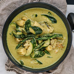An authentic Thai curry with zucchini, green beans and kaffir lime leaf.